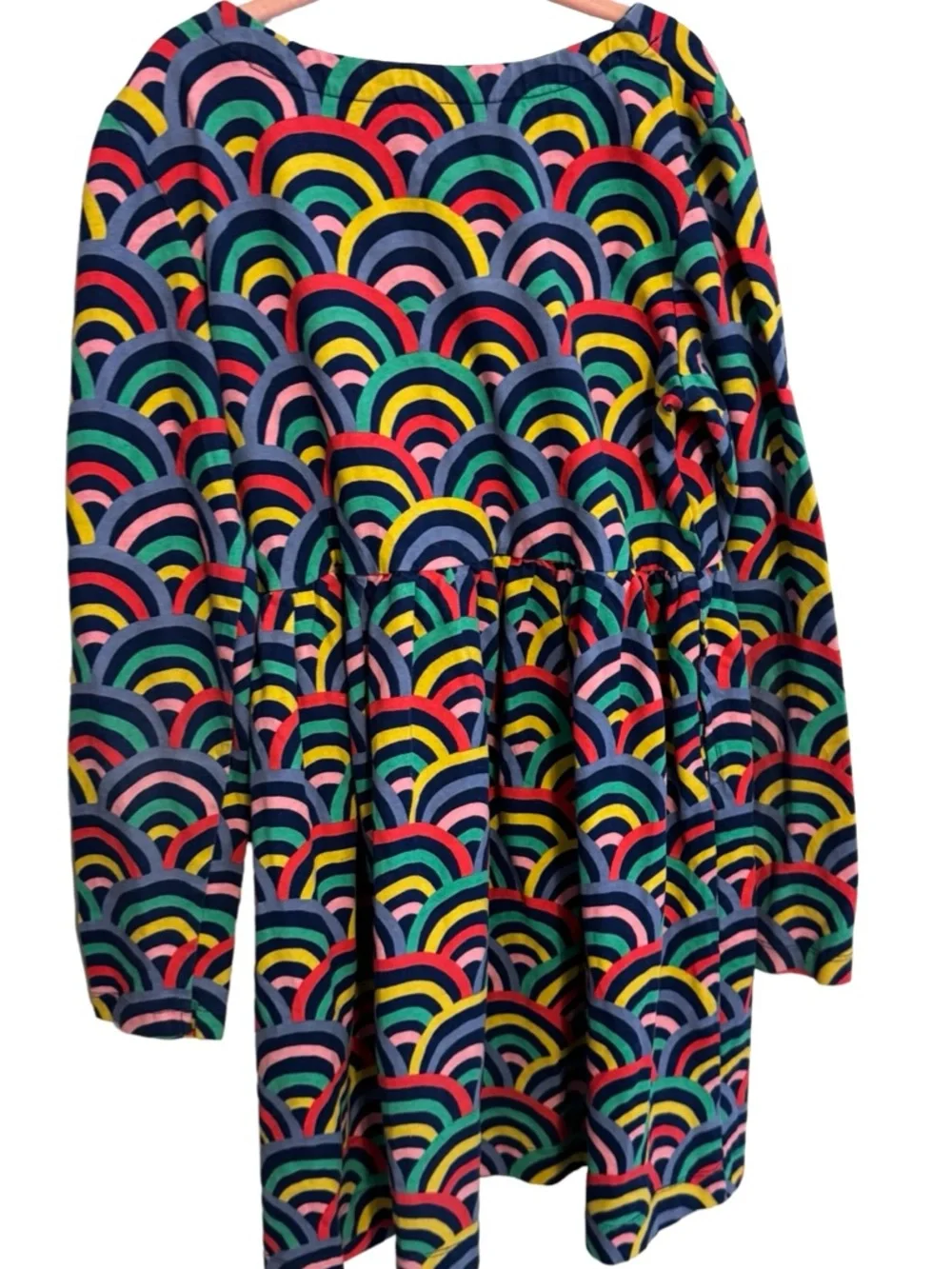 Mini Boden Girls Rainbow Long Sleeve Cotton Dress Size 9-10 Multi Color  Pocket